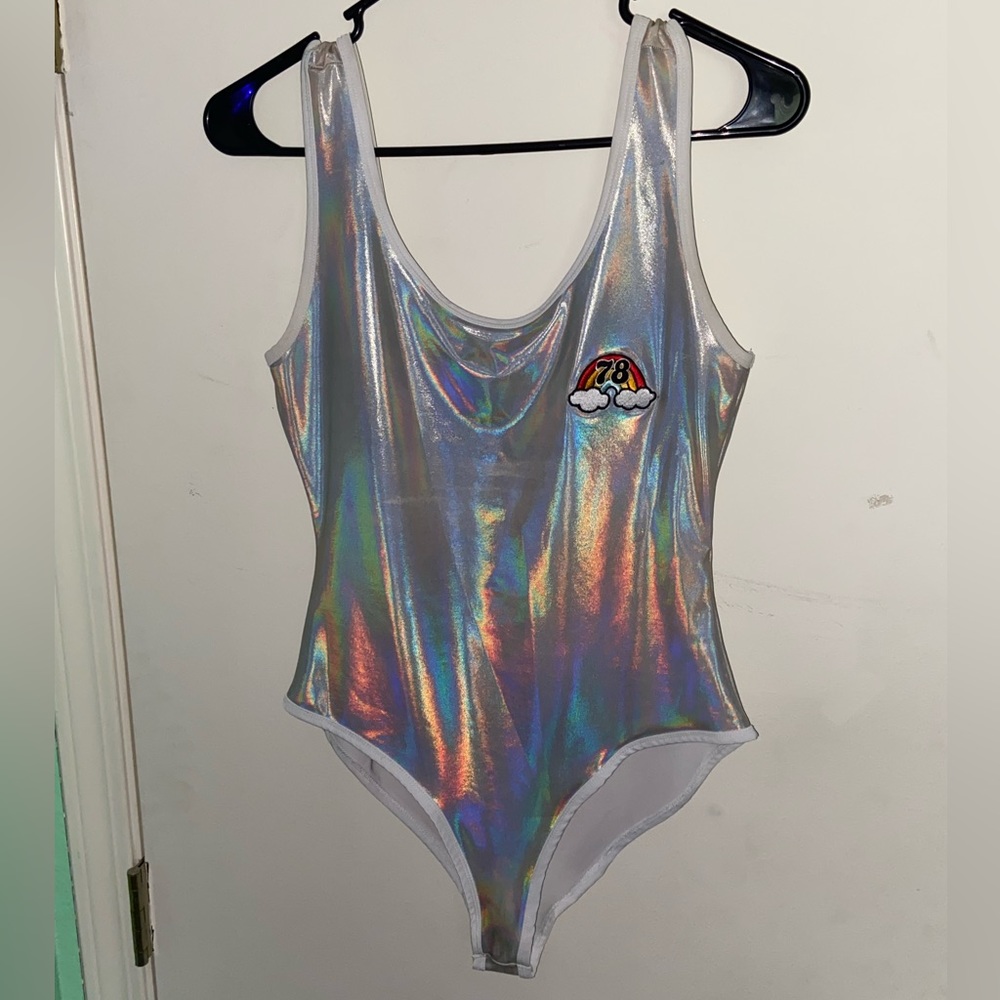 Forever 21 L Rainbow Holographic Iridescent Bodysuit